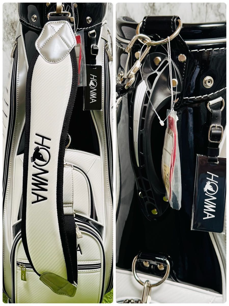 【新品未使用】ホンマ カート式 キャディバッグ ゴルフバッグ ブラック×ホワイト 新品未使用】ホンマ カート式 キャディバッグ ゴルフバッグ ブラック