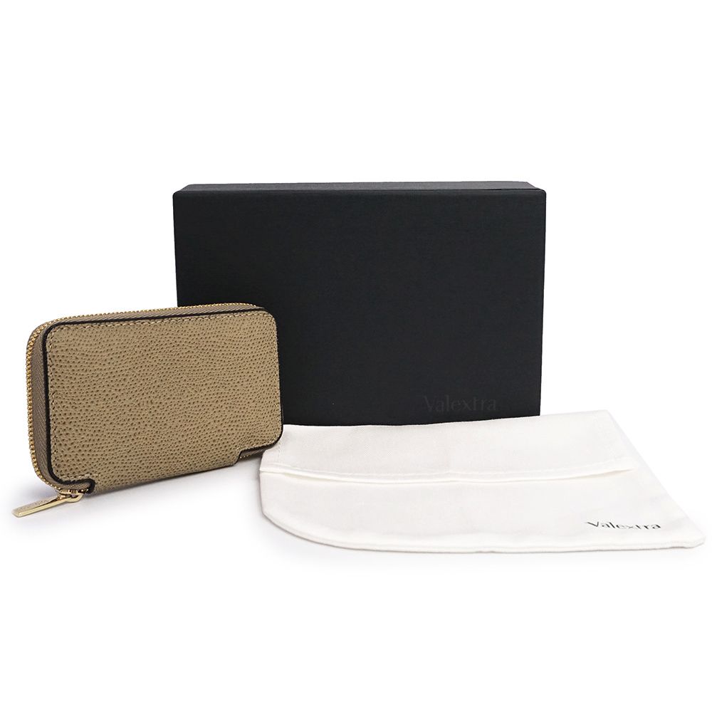 ヴァレクストラ ラウンドジップ ミニウォレット コインケース 小銭入れ 財布 ソフトカーフスキン レザー オイスターグレー ゴールド金具 SGZA0007028LOCCP99MO Valextra