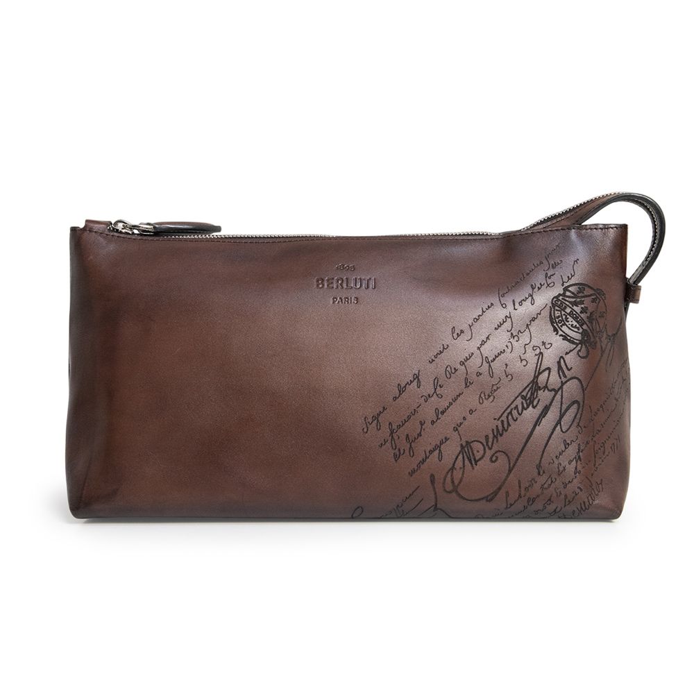 ベルルッティ アイビー スクリットスワイプ トイレタリーポーチ カリグラフィー クラッチバッグ ヴェネチアレザー TDM INTENSO ブラウン シルバー金具 IVY-JOUR-V2 Berluti ♥ 展示品