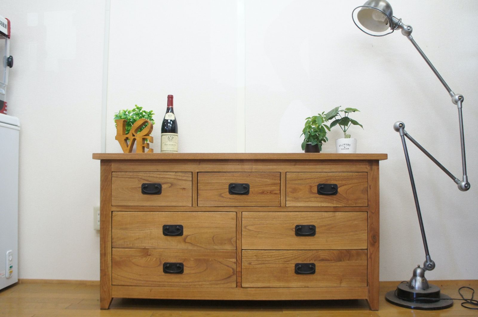 アンティーク調 木製 無垢材 リビングチェスト 3段7杯 W120 che-112-NAT