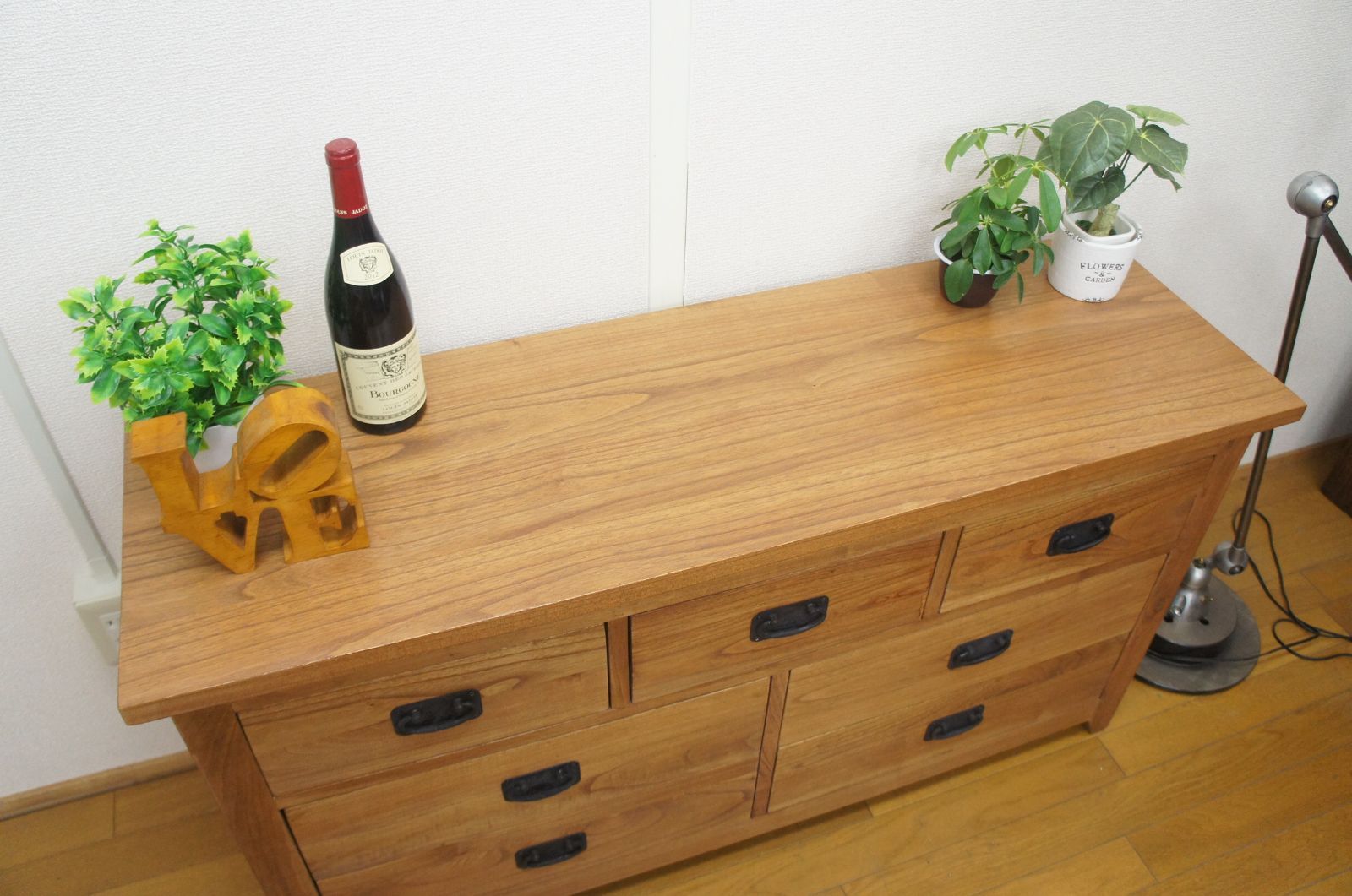 アンティーク調 木製 無垢材 リビングチェスト 3段7杯 W120 che-112-NAT