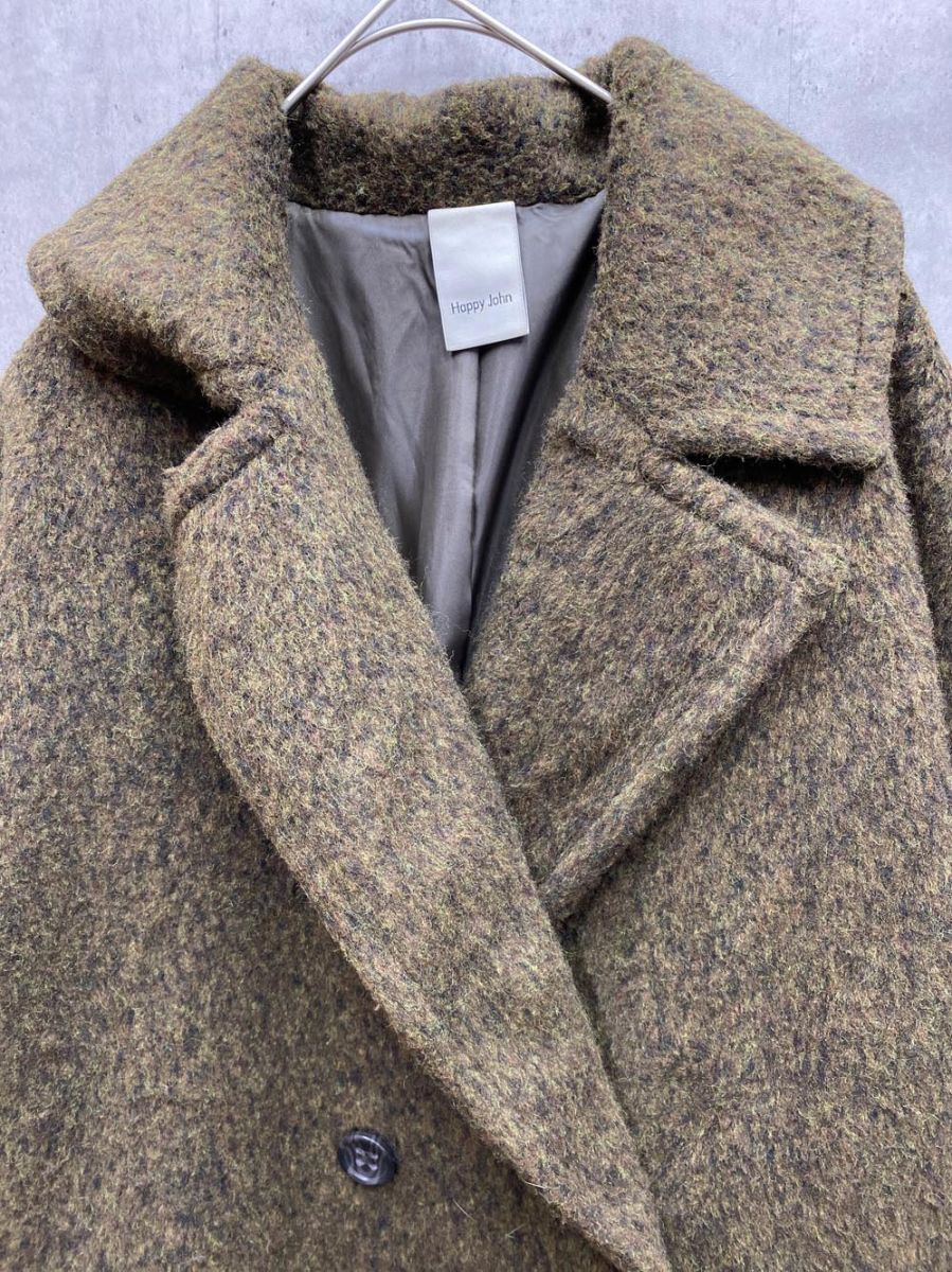 Happy John ハッピージョン ウールブレンドシャギーコクーンP コート sizeF カーキ レディース