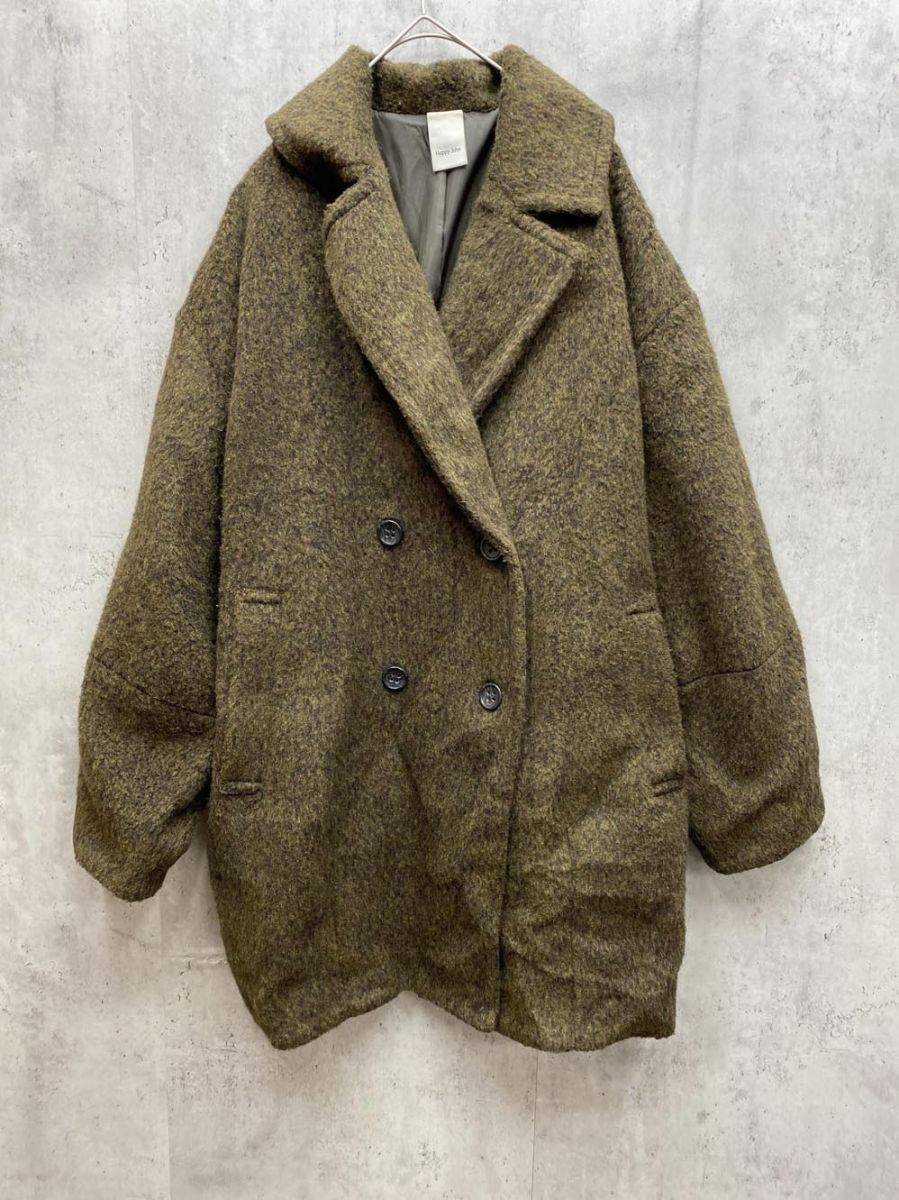 Happy John ハッピージョン ウールブレンドシャギーコクーンP コート sizeF カーキ ◆ レディース