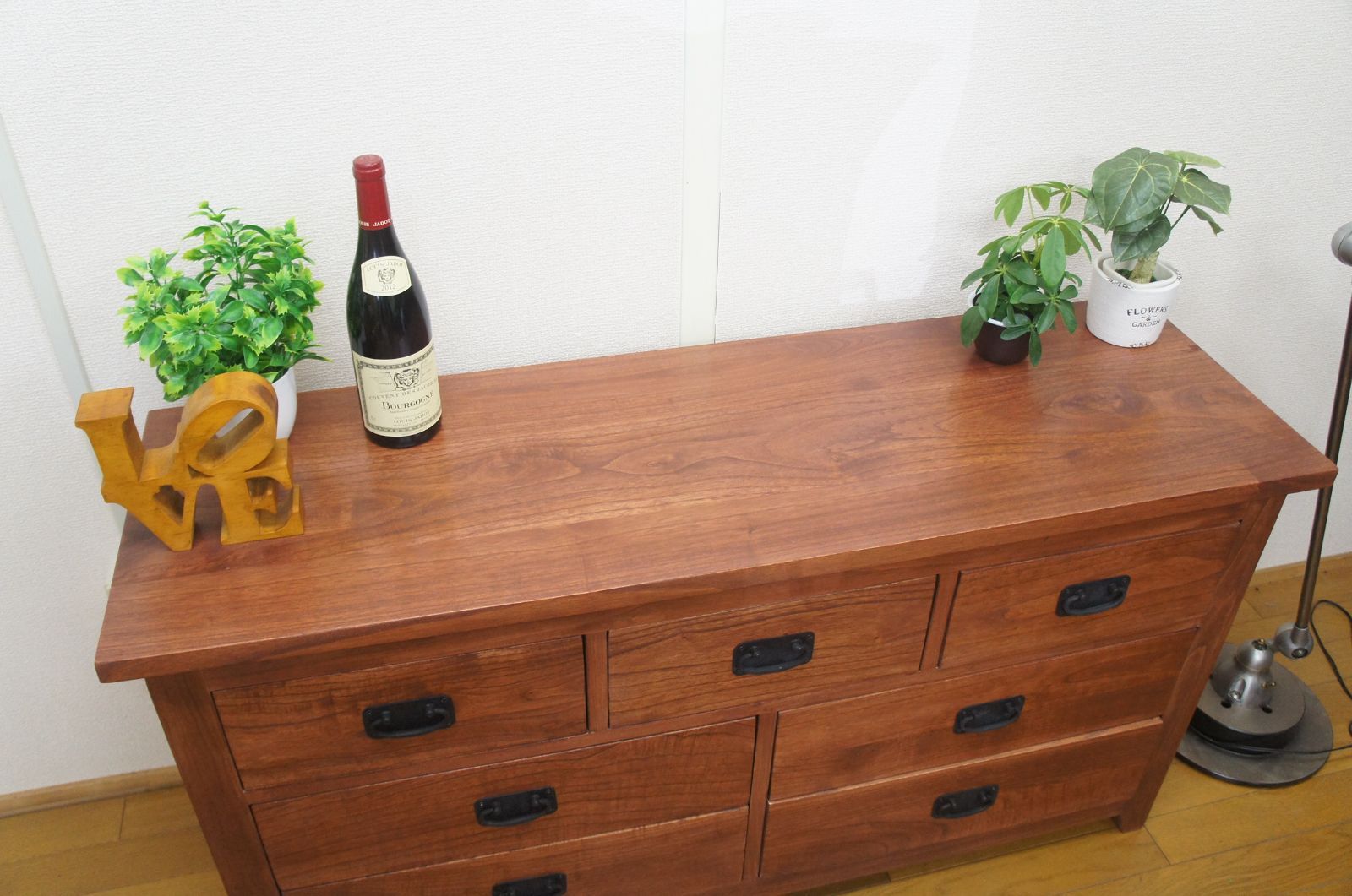 アンティーク調 木製 無垢材 リビングチェスト 3段7杯 W120 che-112-MAH