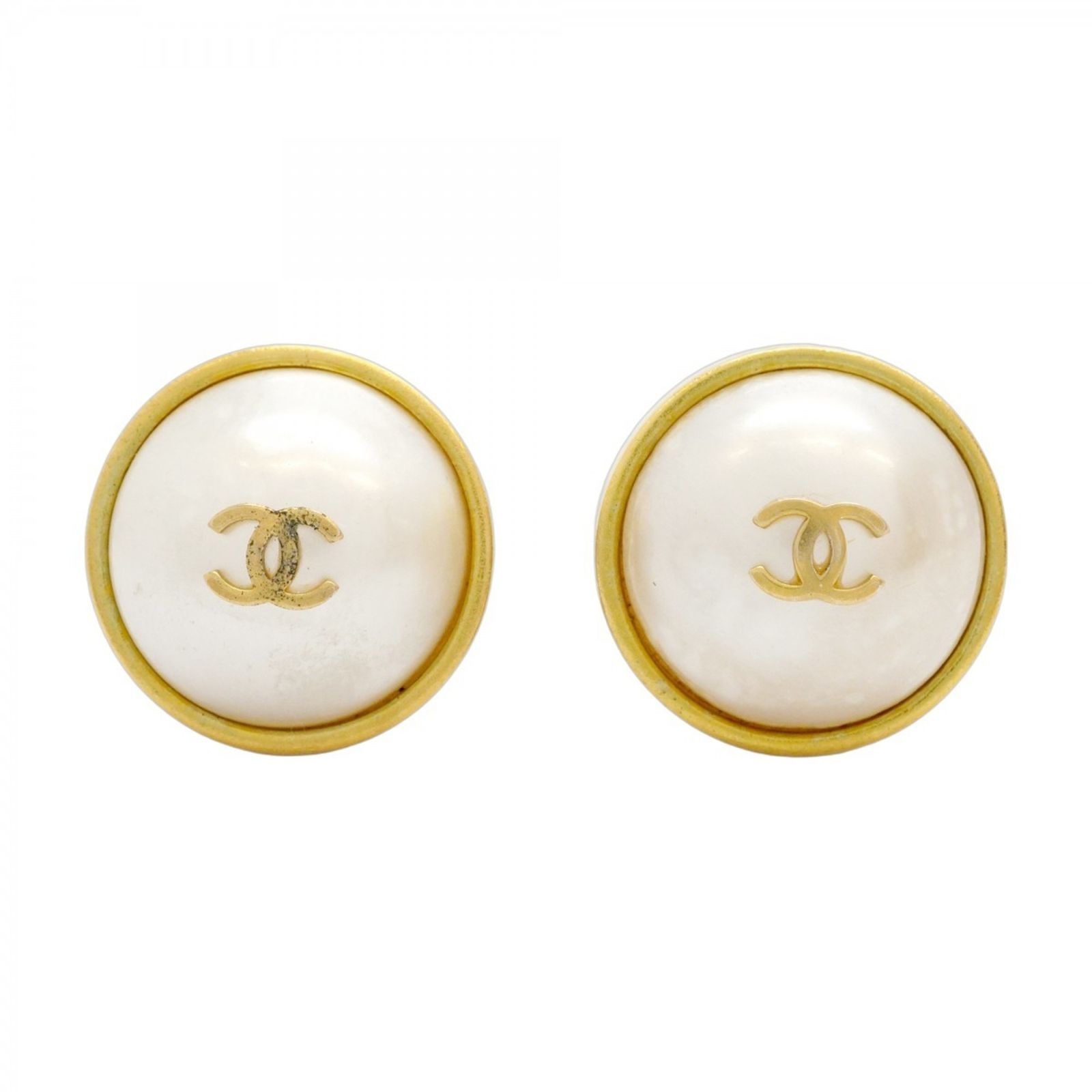 シャネル Chanel シャネル イヤリング ココマーク サークル GPメッキ フェイクパール ゴールド ホワイトレディース