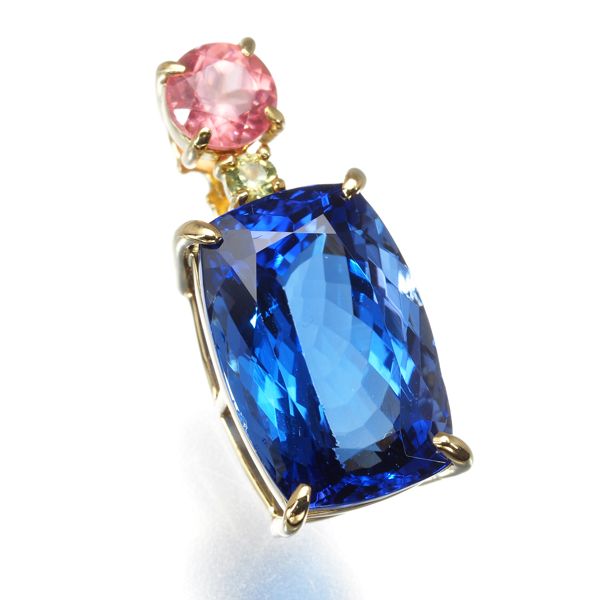 タンザナイト 5.19ct ロードクロサイト 0.37ct ペリドット ペンダントトップ K18YG ソーティング 179813