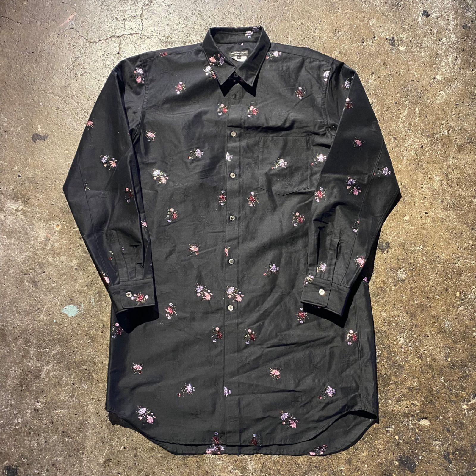 COMME des GARCONS HOMME PLUS 19AW 花柄刺繍 ロング丈 長袖シャツ コムデギャルソンオムプリュス 2019AW