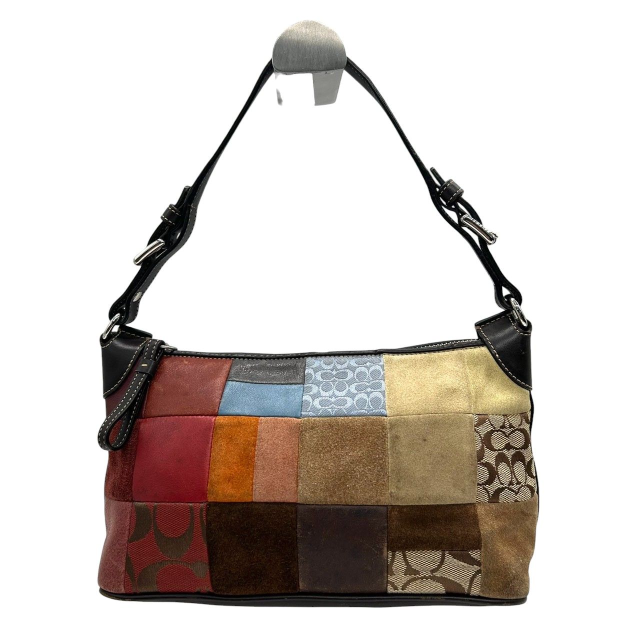 コーチ ハンドバッグ ワンショルダーバッグ パッチワーク シグネチャー スエード レザー キャンバス マルチ レディース 肩掛け コンパクト ヴィンテージ コーチ クラシック 個性的 デザイン COACH 8T97 s83