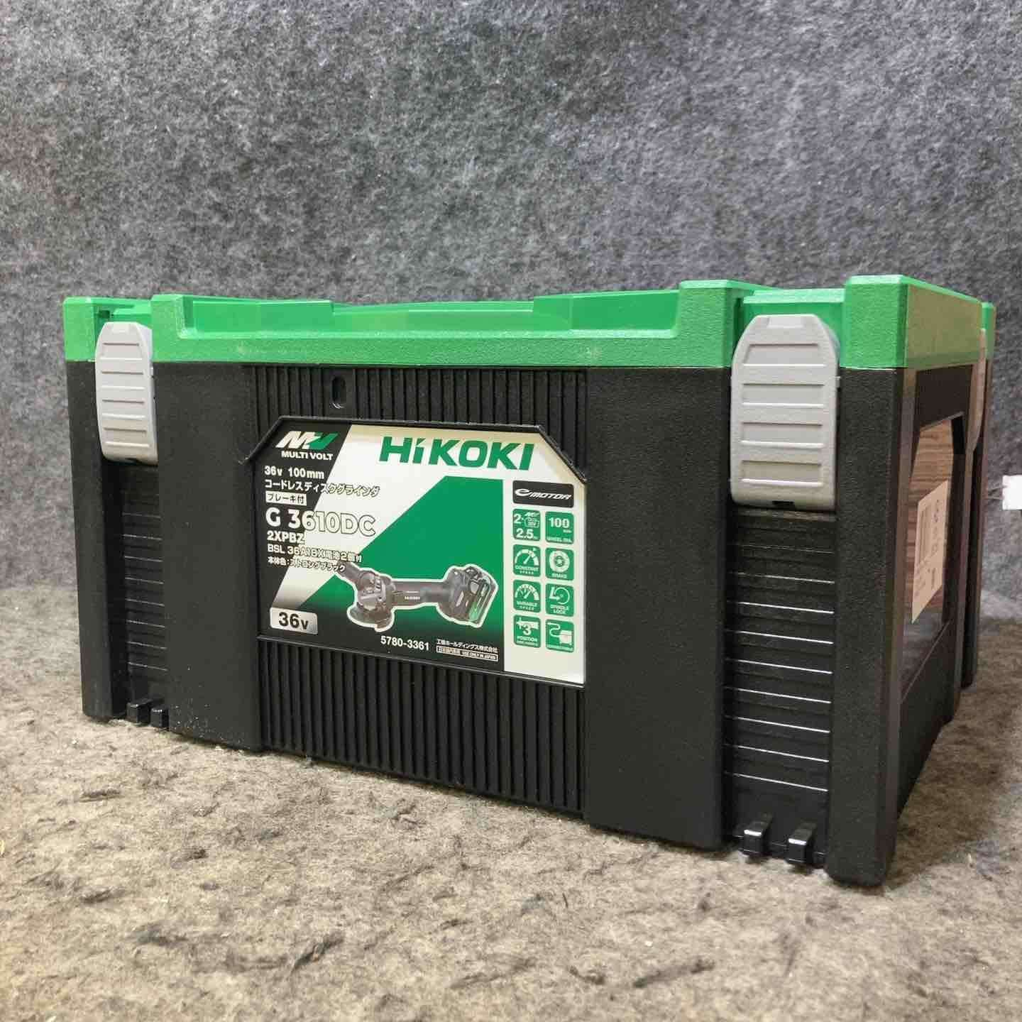 HiKOKI ハイコーキ 36V 充電式 ディスクグラインダ G3610DC ブラック トイシ径100mm スライドスイッチ 蓄電池2個 充電器 ケース付 G3610DC 2XPBZ 桶川店