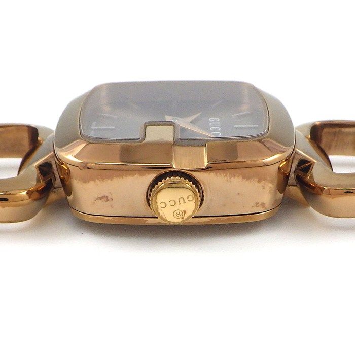 グッチ GUCCI 腕時計 G 125.5 YA125511 スクエア サンレイ ブラウン文字盤 SS ピンクGP クオーツアナログ