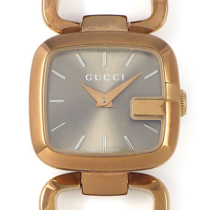 グッチ GUCCI 腕時計 G 125.5 YA125511 スクエア サンレイ ブラウン文字盤 SS ピンクGP クオーツアナログ