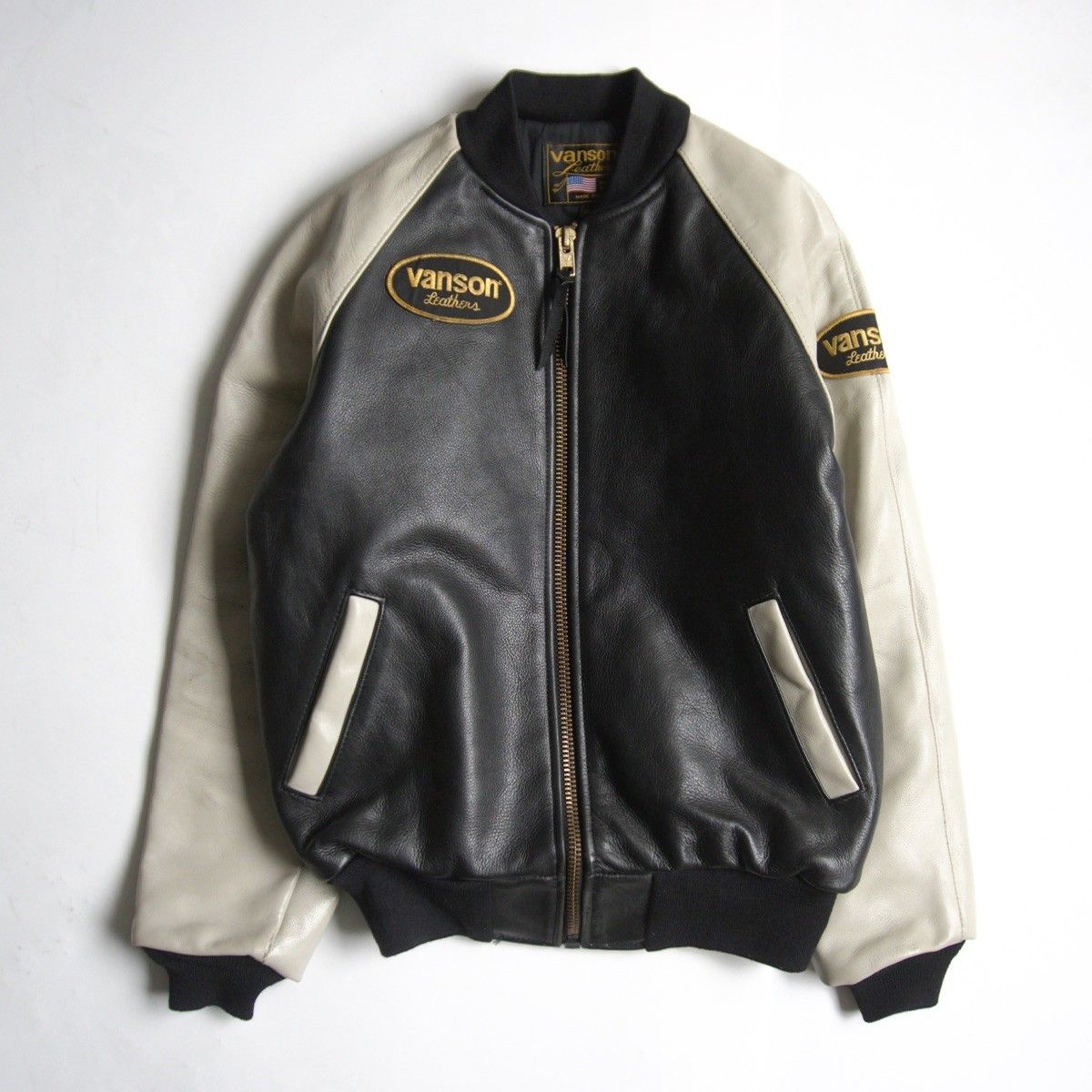 雰囲気抜群】 VANSON 【TJV オールレザー スタジャン】38 ホワイト