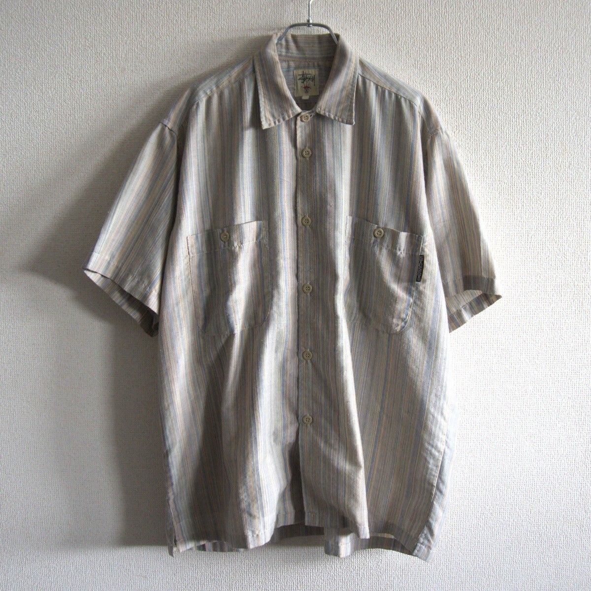 90s】OLD STUSSY【ショートスリーブ ストライプ シャツ】L