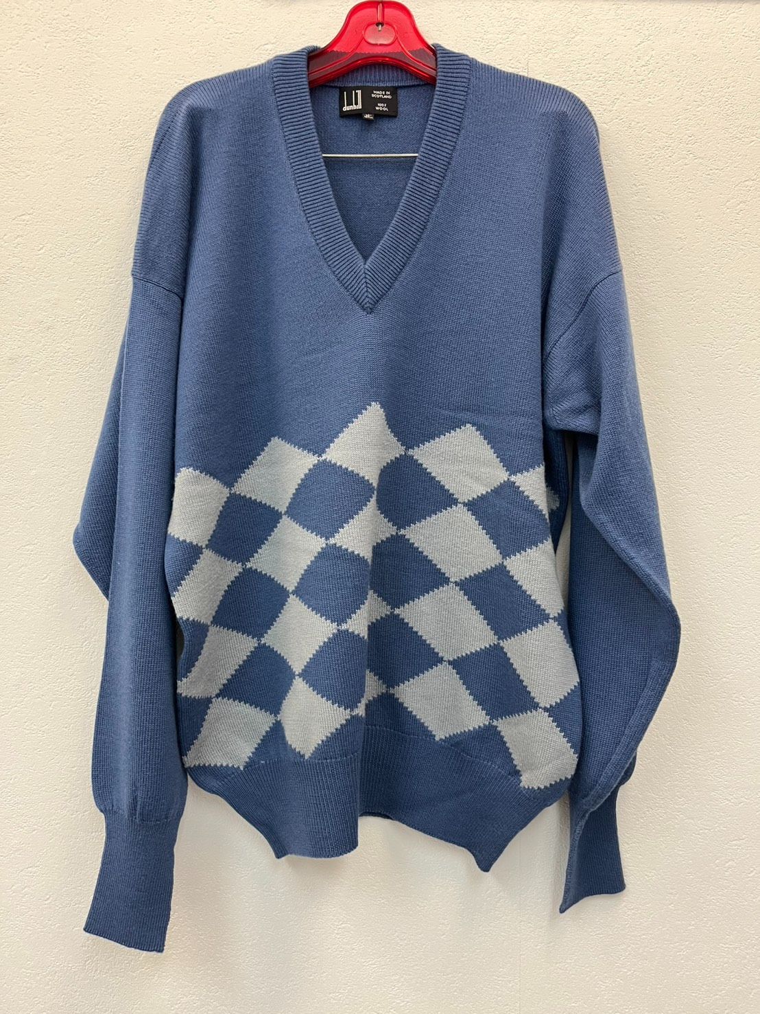 dunhill ダンヒル ウール セーター スコットランド製 42 XL ブルー V