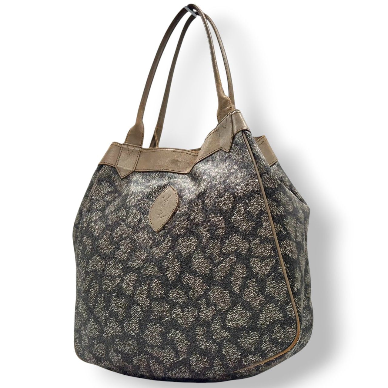 イヴサンローラン トートバッグ ワンショルダー PVC レザー YSLロゴ ジラフ柄 アニマル柄 ブラウン ベージュ A4可 大容量 肩掛け ヴィンテージ レディース クラシック エレガント YVES SAINT LAURENT s83