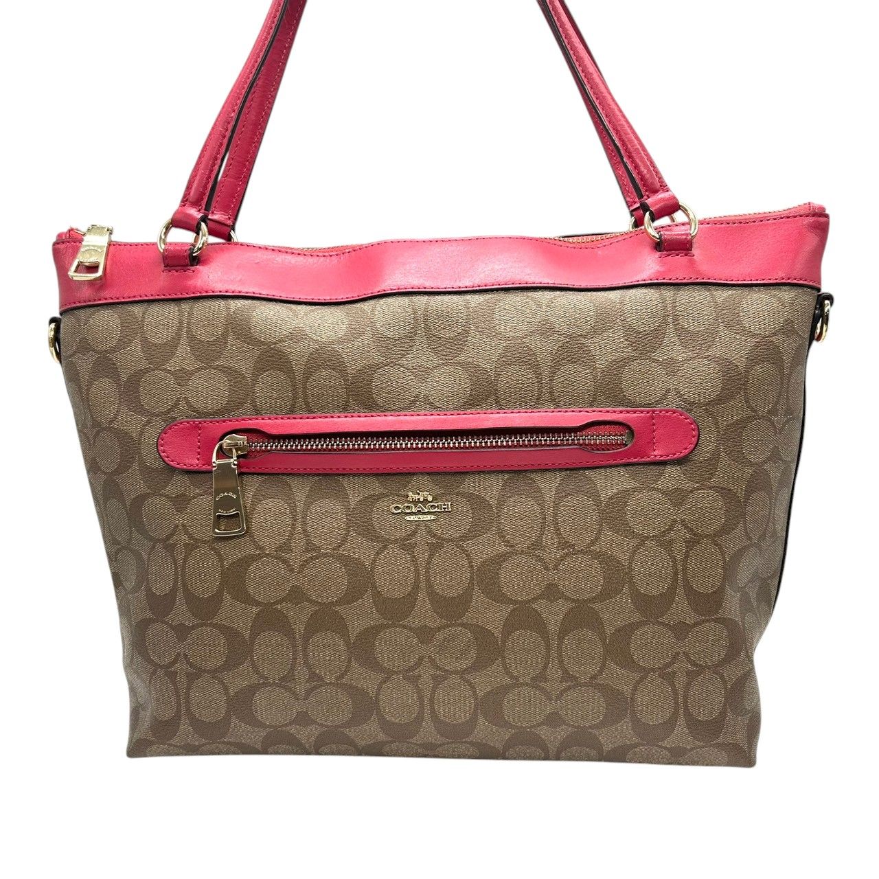 コーチ 2WAY トートバッグ ショルダーバッグ シグネチャー PVC レザー ブラウン レッド系 バイ A4可 大容量 斜め掛け 肩掛け レディース 通勤 通学 ビジネス フェミニン COACH F58286 U4