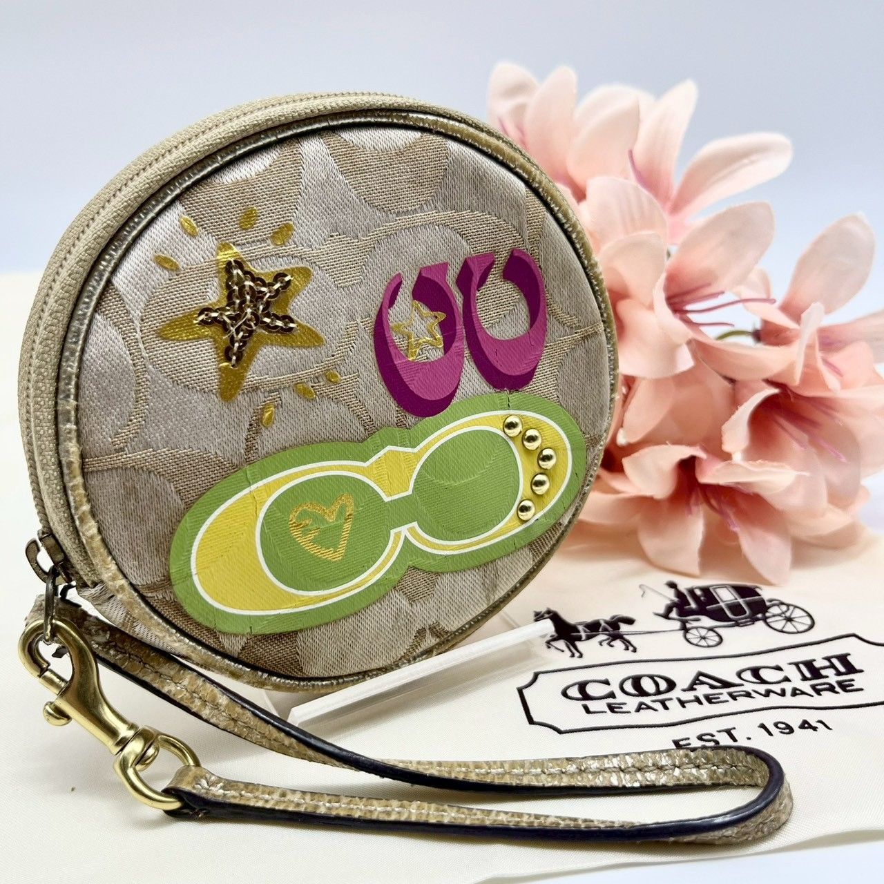 COACH コーチ キャンバス シグネチャー 小銭入れ コインケース ポーチ サークル 丸型 小物入れ ロゴプリント