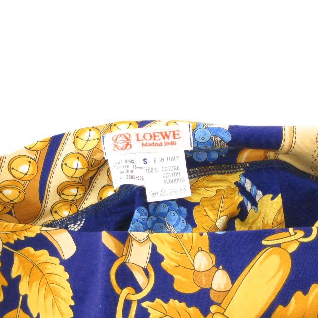 ロエベ LOEWE ラップスカート ひざ丈 S 紺 ネイビー ボタニカル 馬具 総柄 UO GULLKHAN_COM