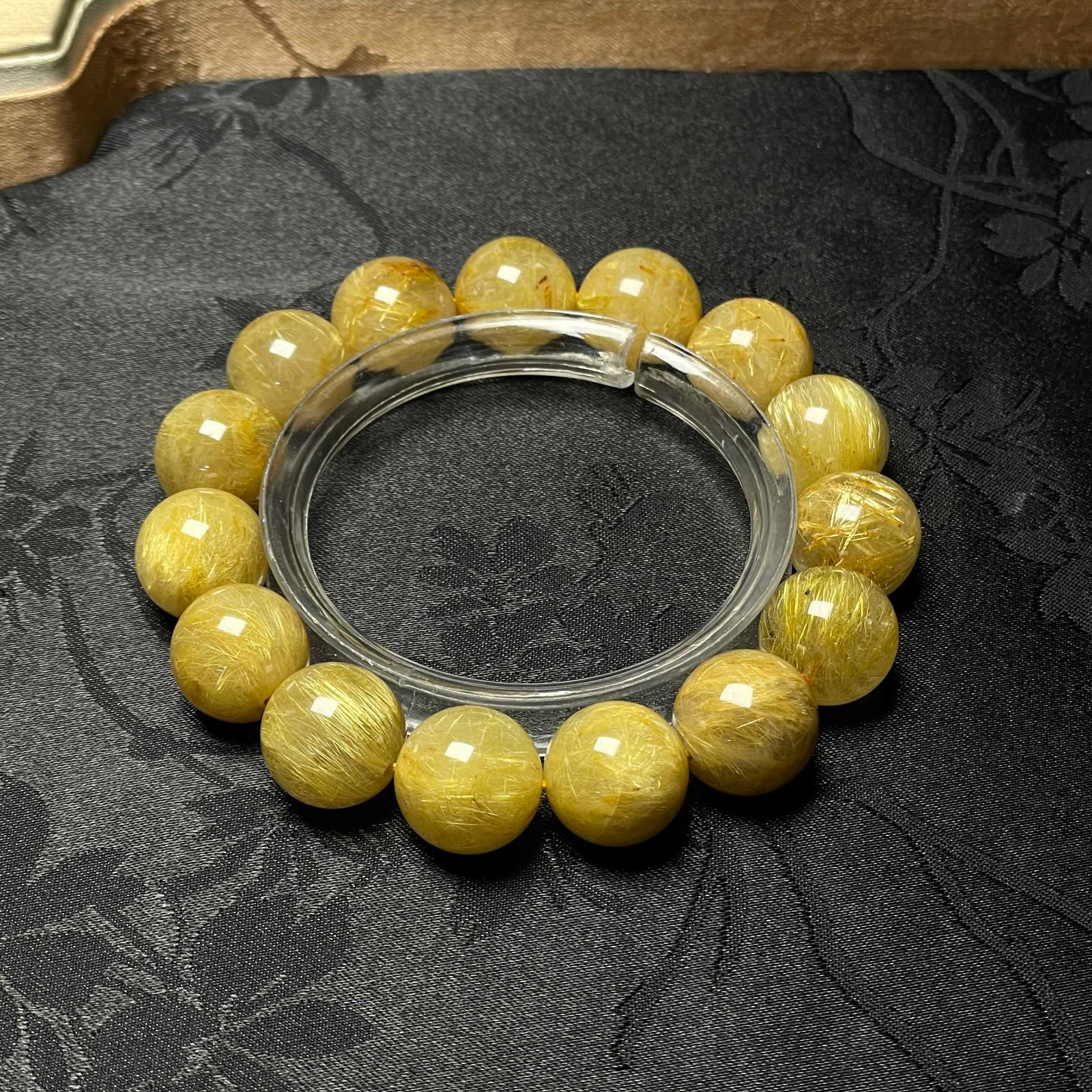 EU製 ! 満針ルチルクォーツ ブレスレット パワーストーン 天然石 金運 お守り プレゼント 13.7-14.1mm ZB9548