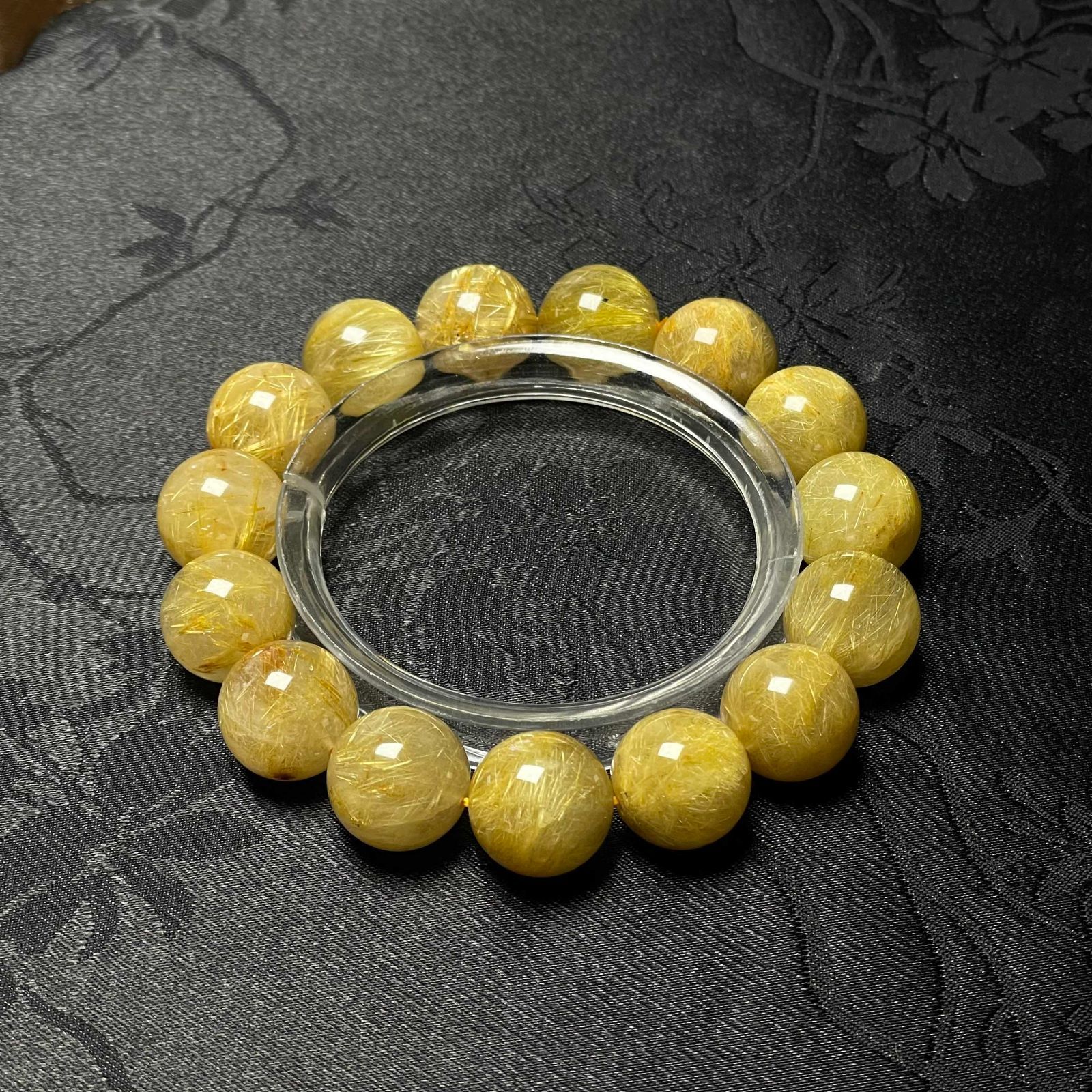 EU製 ! 満針ルチルクォーツ ブレスレット パワーストーン 天然石 金運 お守り プレゼント 13.7-14.1mm ZB9548