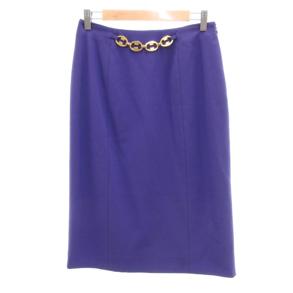 セリーヌ CELINE ヴィンテージ タイトスカート ミディ丈 40 バイオレット ゴールド金具 UO