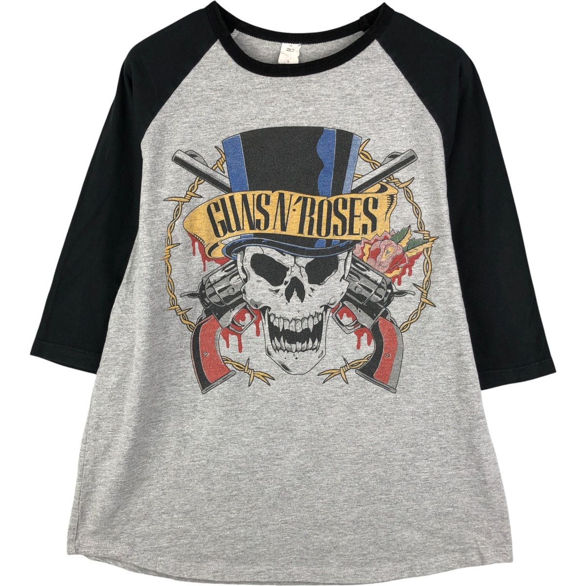 古着 GUNS N ROSES ガンズアンドローゼズ ドクロ柄 スカル柄 ラグラン バンドTシャツ バンT メンズL相当 eaa591026