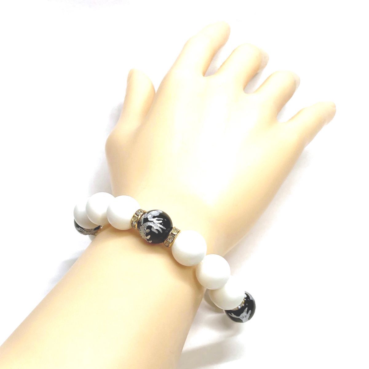 12mm 四神獣銀彫オニキス×ホワイトオニキス パワーストーン