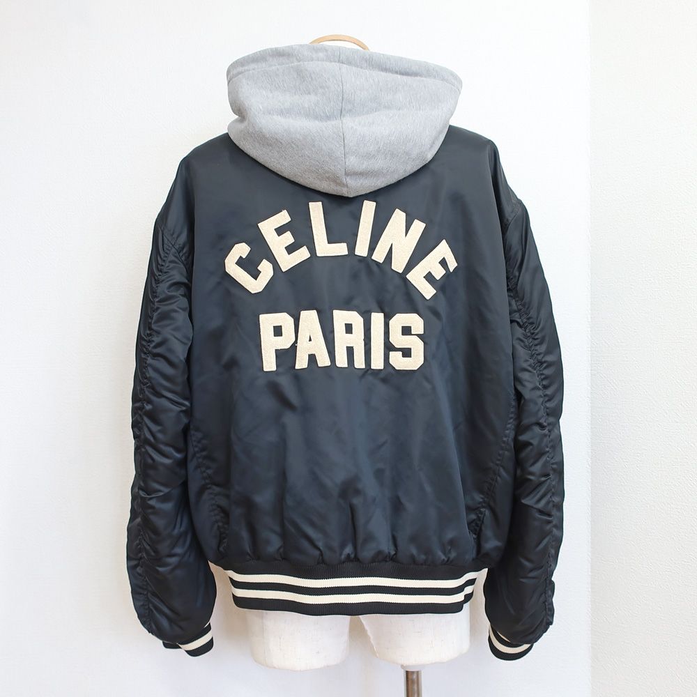 天白】【CELINE】セリーヌ フード付き オーバーサイズテディジャケット