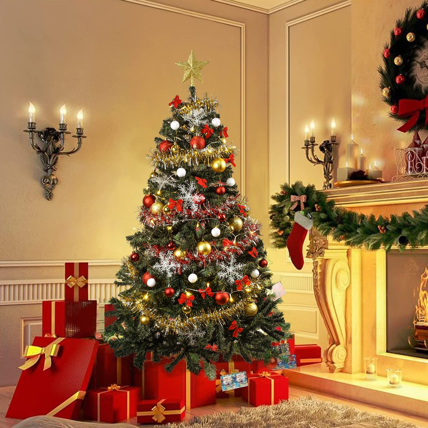 暖色LEDライト クリスマスオーナメント付