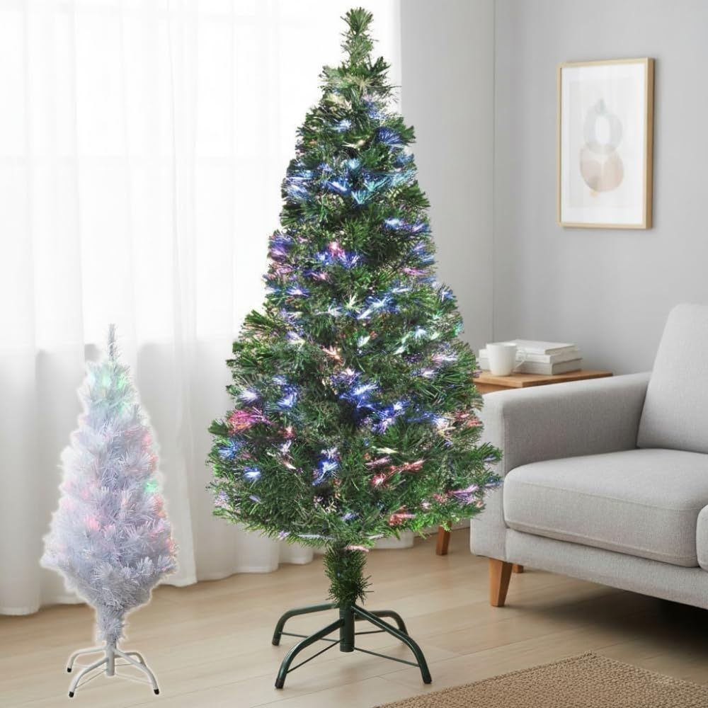 life_mart 光るクリスマスツリー ファイバーツリー ライト不要 幻想発光 選べる5サイズ 90〜210cm LED内蔵 自動カラーチェンジ 折りたたみ式 組立簡単 省エネ 収納ラクラク グリーン 150cm