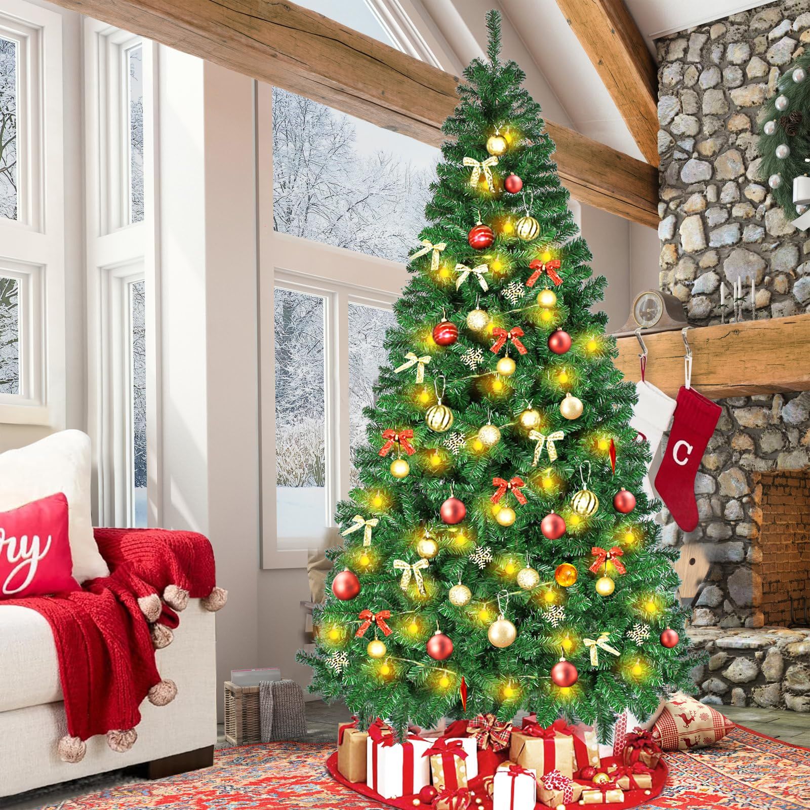 RAIN QUEEN クリスマスツリー 210cm リアル ヌードツリー 電飾付き 飾り christmas tree クリスマスツリー おしゃれ 高濃密度 950本の枝 モミの木 ライト付き 組立簡単北欧 収納バッグ付き クリスマス プレゼント