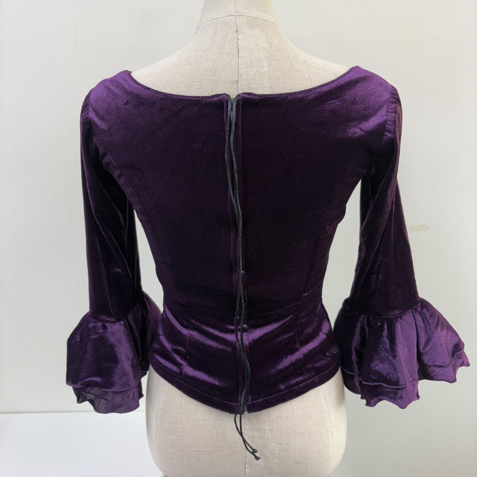 ソニアジョーンズ フラメンコ衣装 トップス 紫 オーガンジー ベロア フリル レース 長袖 LLC-HASEGAWATOSO_COM