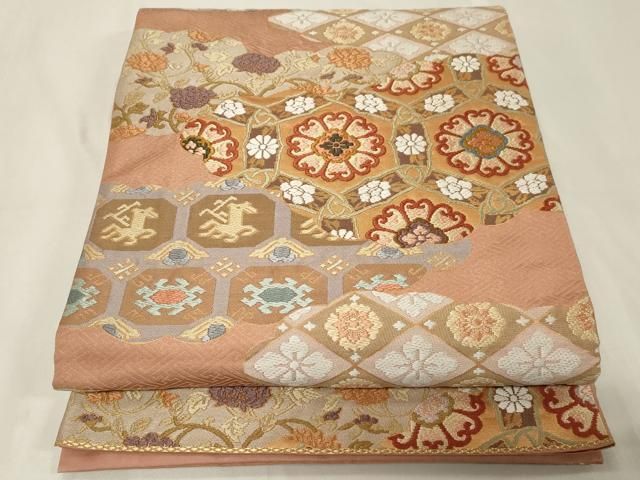 平和屋着物●六通柄袋帯 唐織 唐錦 雲取正倉院文 金糸 正絹 CAAZ6429dy