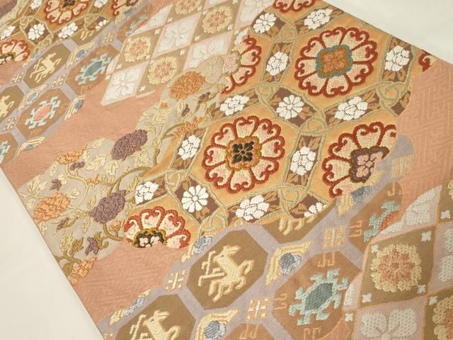 平和屋着物●六通柄袋帯 唐織 唐錦 雲取正倉院文 金糸 正絹 CAAZ6429dy