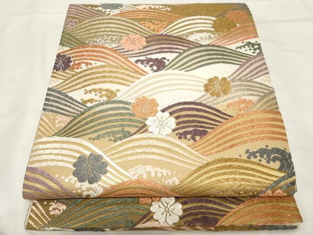 平和屋着物●六通柄袋帯 唐織 立波舞花文 金糸 正絹 CAAZ6449dy