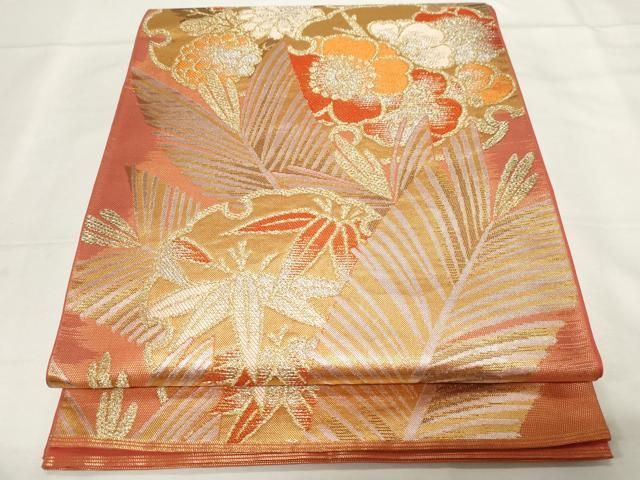 平和屋着物●西陣 川島織物 六通柄 本袋帯 雪輪草花文 金銀糸 正絹 CAAZ6460dy