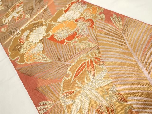 平和屋着物●西陣 川島織物 六通柄 本袋帯 雪輪草花文 金銀糸 正絹 CAAZ6460dy