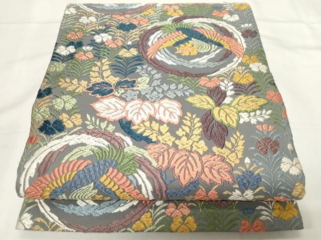 平和屋着物●六通柄袋帯 唐織 鳳凰草花文 正絹 CAAZ6464dy