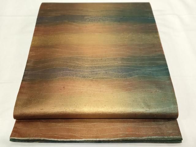 平和屋着物●石川県指定無形文化財 牛首紬 白山工房 手織り 全通柄袋帯 霞文 金彩 正絹 CAAZ6465dy