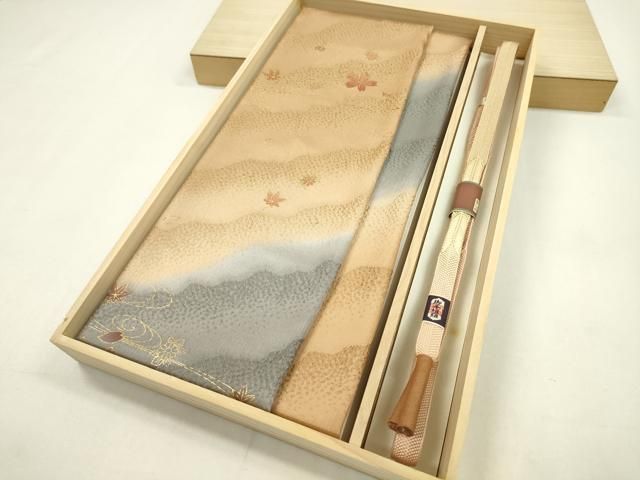 平和屋着物●和装小物 帯締め 帯揚げセット 流水花文 暈し染め 金彩 ♥ CAAZ6066ju