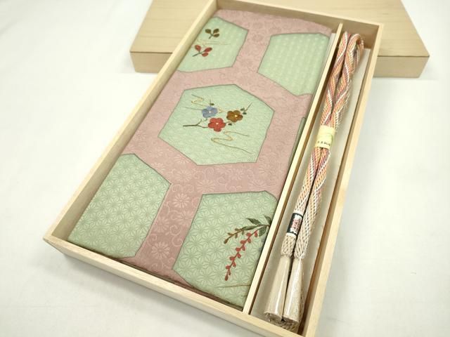 平和屋着物●和装小物 帯締め 帯揚げセット 総刺繍 亀甲流水枝花吉祥文 丸組 金銀糸 ♥ CAAZ6070ju