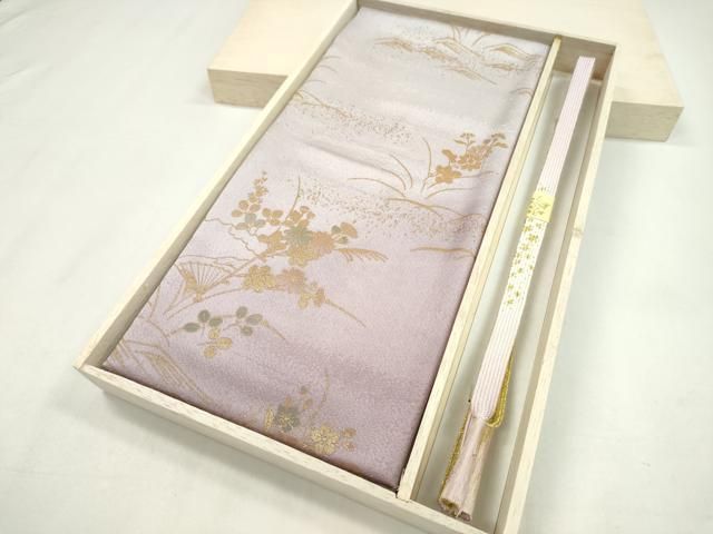 平和屋着物●和装小物 帯締め 帯揚げセット 扇草花文 暈し染め 金彩 高麗組 ♥ CAAZ6075ju
