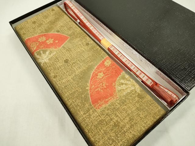 平和屋着物●和装小物 帯締め 帯揚げセット 絞り 扇面草花文 金彩 CAAZ6093ju