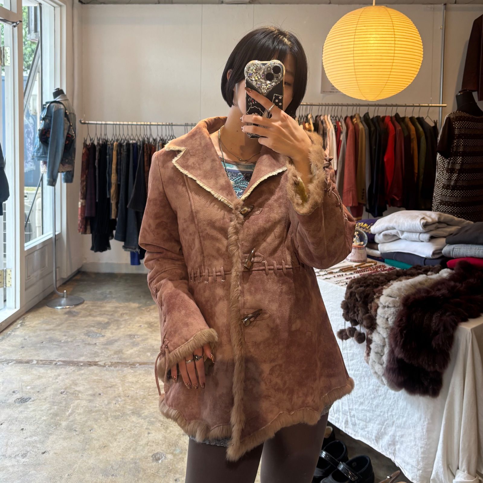 Y2K rabbit fur jacket ピンクベージュ ギャル ラグジュアリースタイル