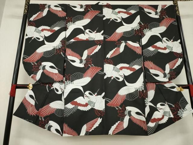 平和屋着物●小振袖　二尺袖　飛鶴文　黒地　洗える着物　AABC8086ck 平和屋着物○小振袖 二尺袖 飛鶴文 黒地 洗える着物 AABC8086ck - メルカリ