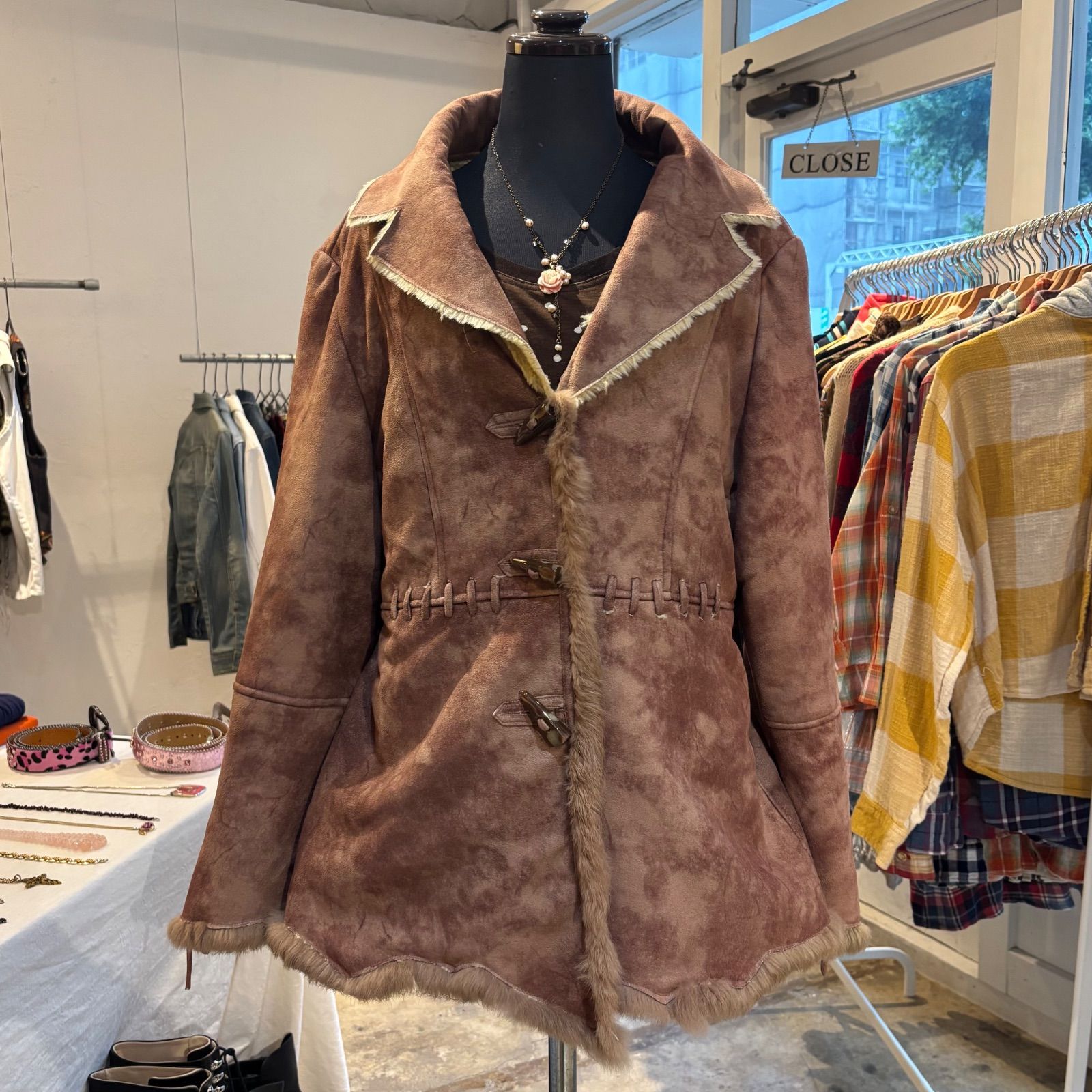 Y2K rabbit fur jacket ピンクベージュ ギャル ラグジュアリースタイル