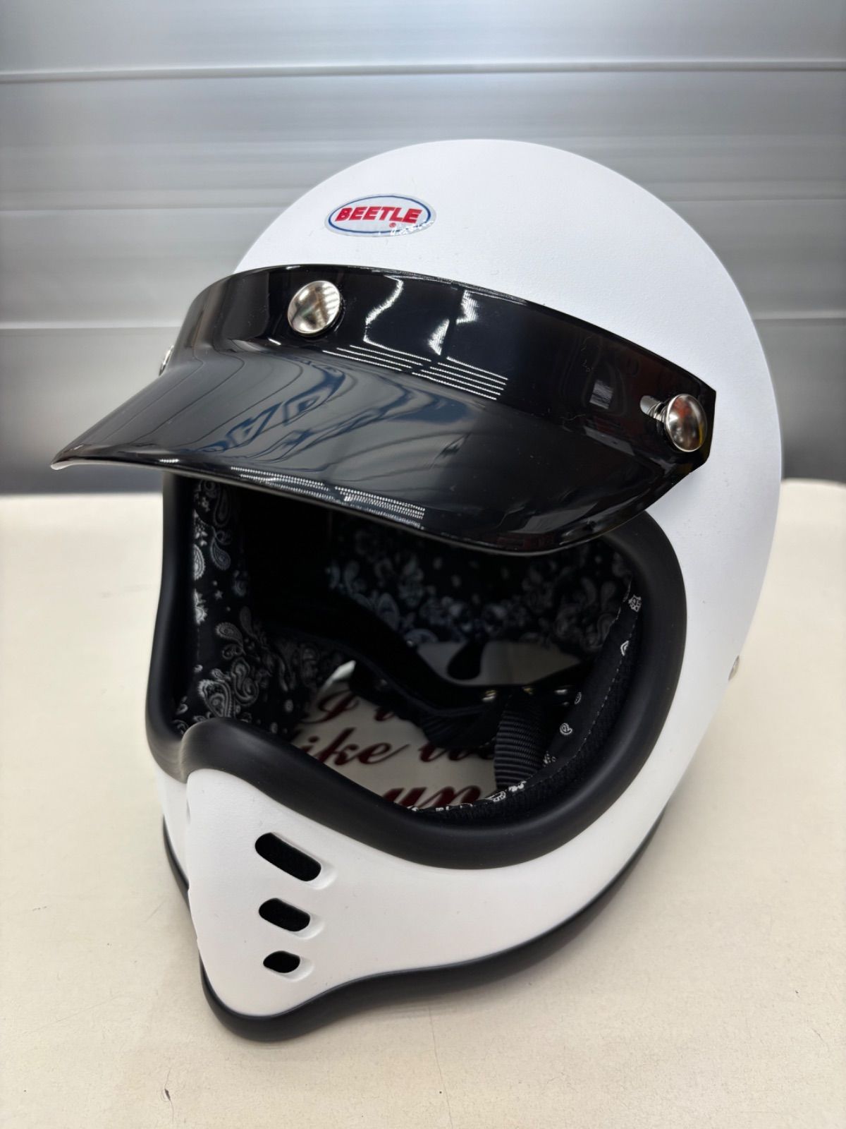 オーシャンビートル OCEANBEETLE MTX 別注マットホワイト Wストラップ黒 各サイズ有り 在庫常時2個 ペイズリーインナーブラック バイザー黒のフルセット 中