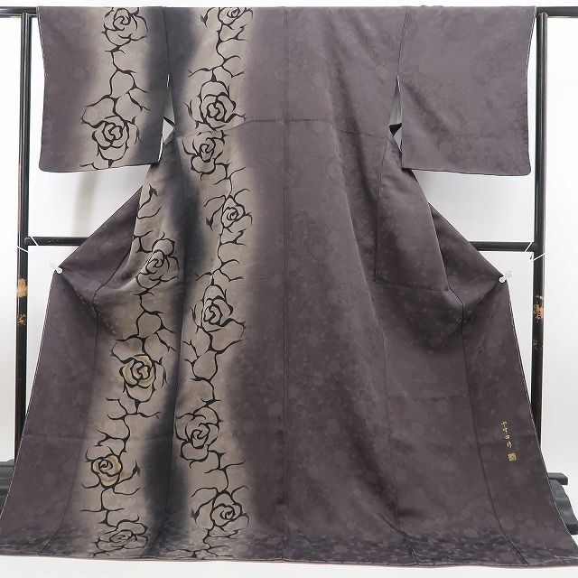 ❁tomihisa❁新品 薔薇 やす田作 落款 着物 正絹 仕付け糸付”薔薇を