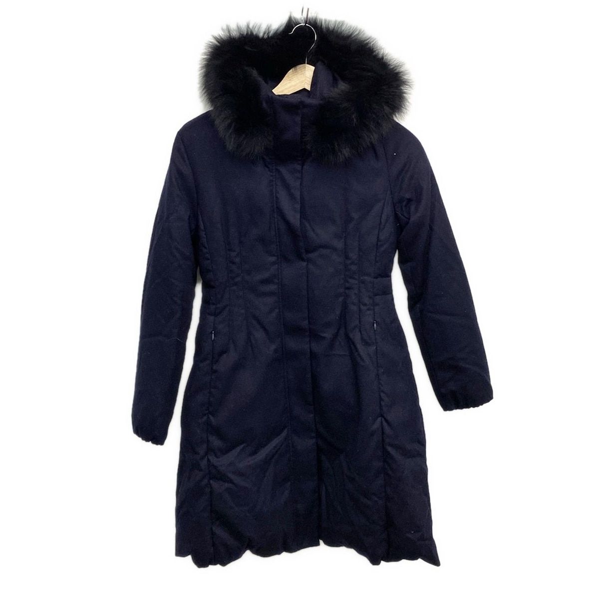 ANAYI アナイ ダウンコート サイズ36 S レディース - ダークネイビー 長袖|フォックス|フード着脱可|秋|冬