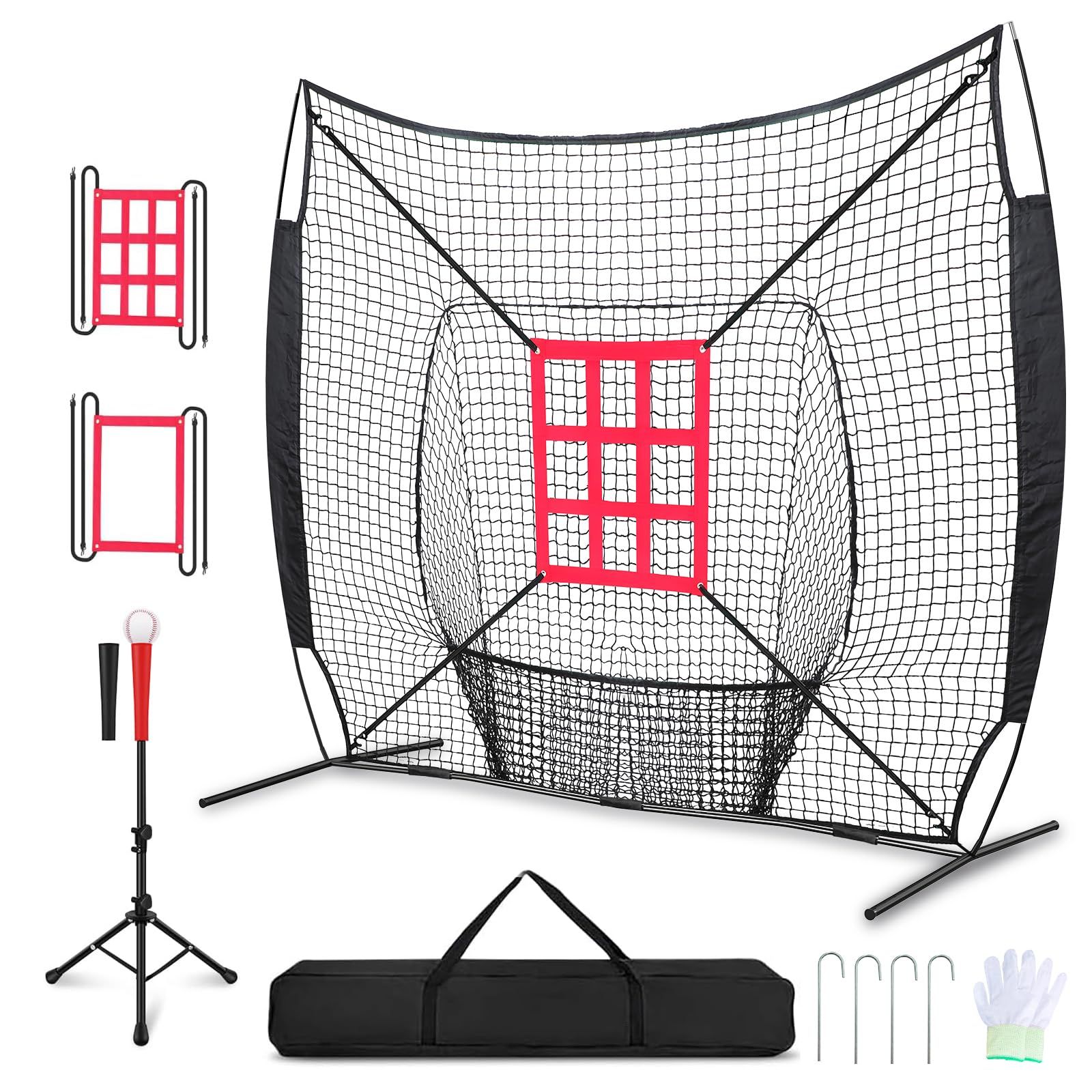 RAYZESTTOP バッティングネット 野球ネット トレーニング ピッチングネット スチール製 硬式 軟式対応 打撃 投球 防球ネット ソフトボール練習ネット 組み立て簡単 折り畳み 持ち運びに便利 収納バック付き バッティングティー ９マス枠